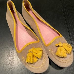 Sundance Flats, Tan/Yellow Lavorazione Suede Leather Moccasin Tassel